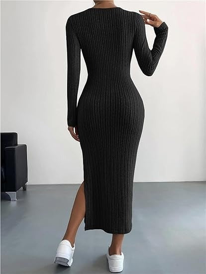 Long Sleeve Ribbed Knit Maxi Dress for Effortless Comfort