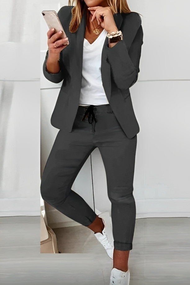 Casual Blazer and Drawstring Pants Suit Set