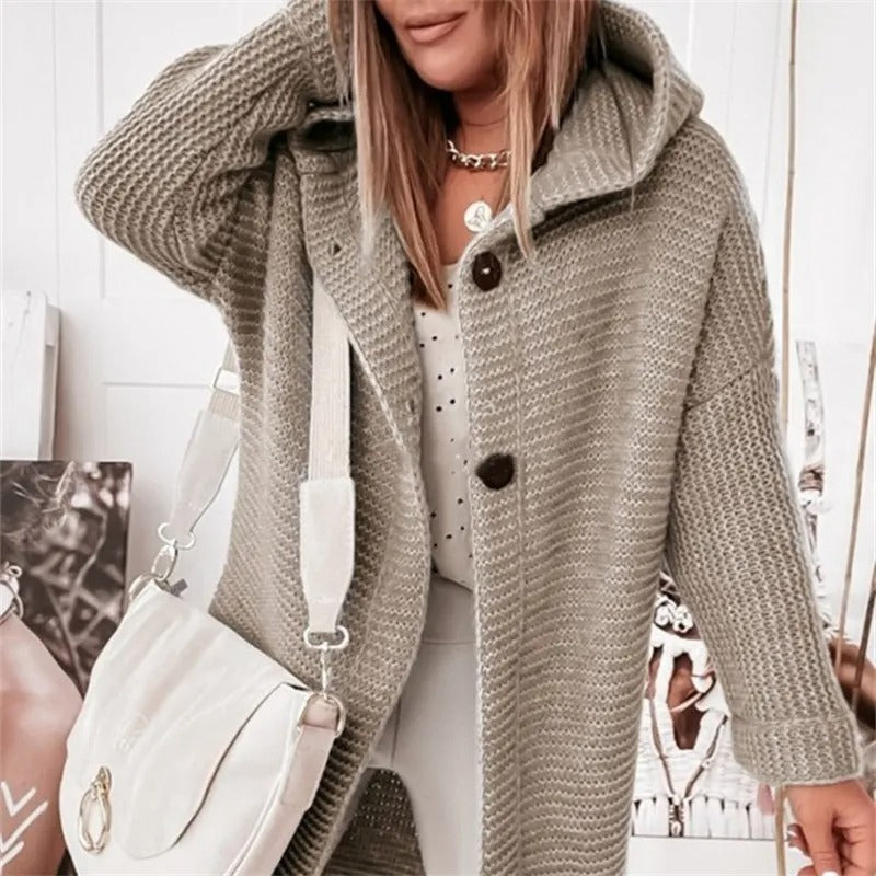 Women’s Cozy Hooded Button-Front Knit Cardigan