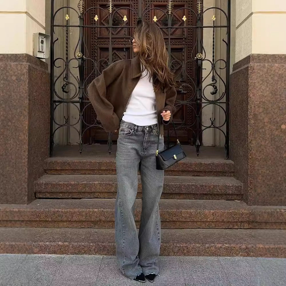 Wool Blend Cropped Jacket for Women