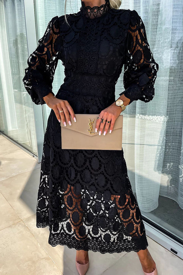 Elegant Lace Long Sleeve Midi Dress for Timeless Style