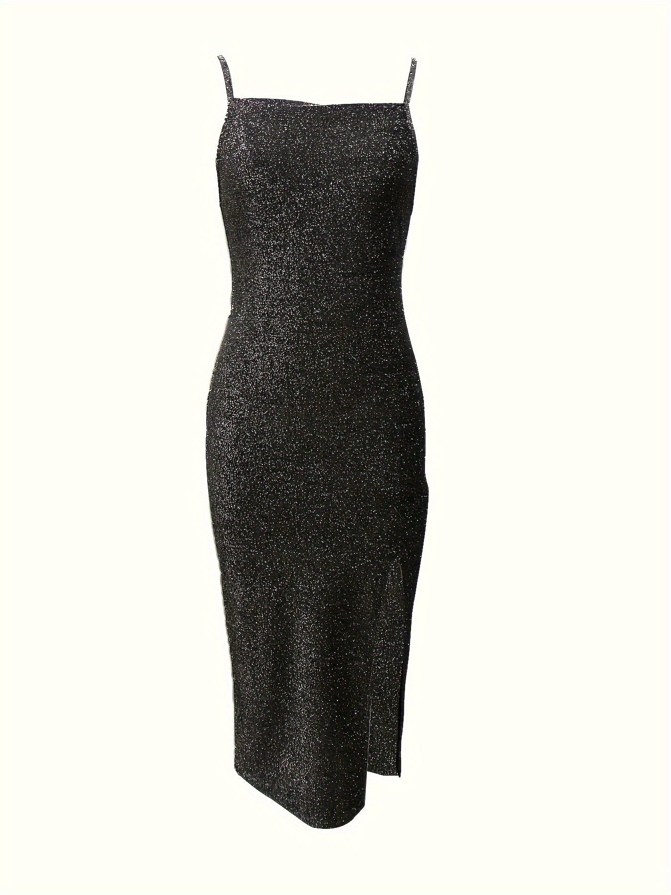 Sequin Spaghetti Strap Slit Midi Dress for Elegant Evenings
