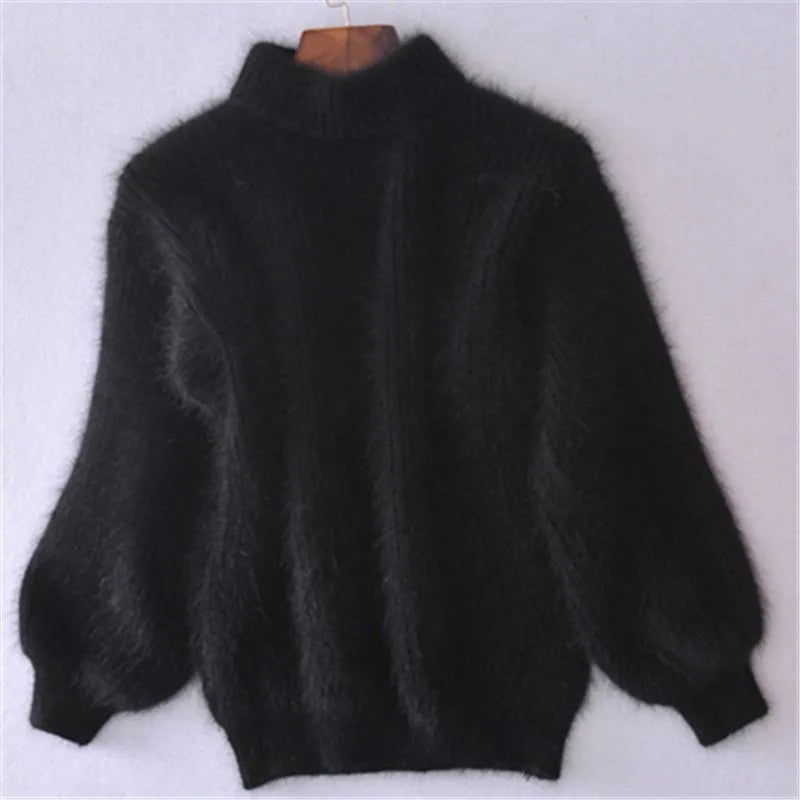 Soft Fluffy Mock-Neck Cozy Knit Sweater