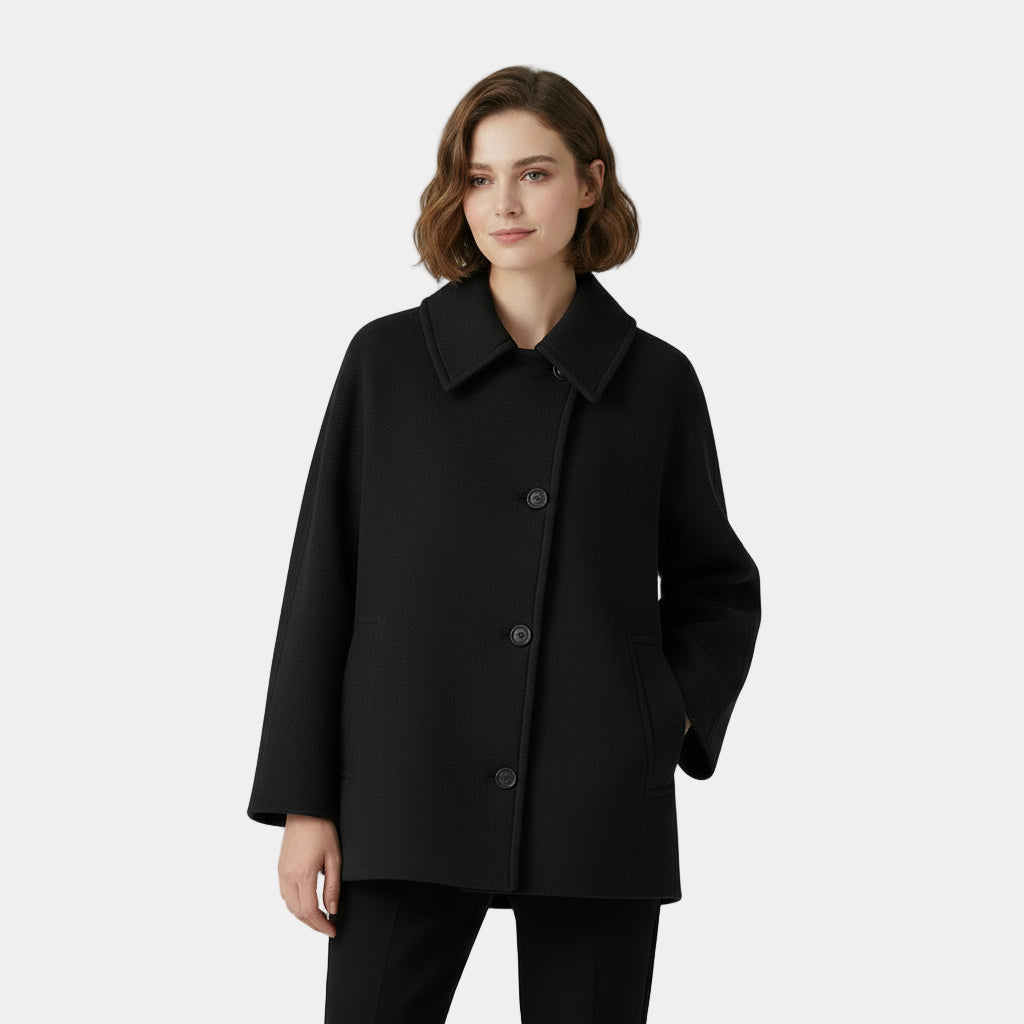 Women’s Minimalist Wool Blend Short Coat with Button Front