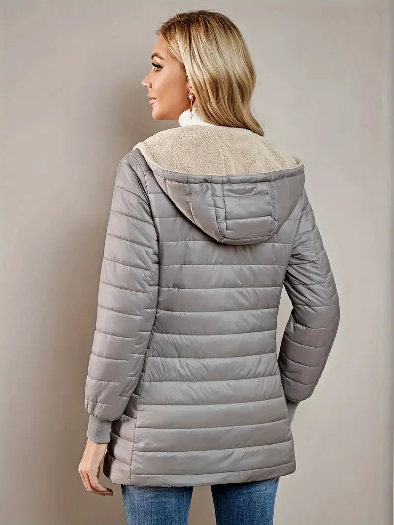 Women’s Long Padded Hooded Jacket – Lightweight Warm Quilted Coat