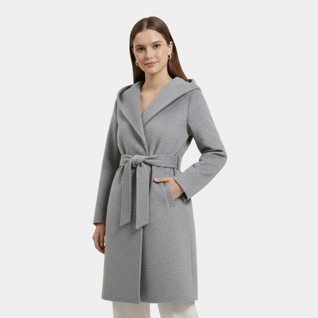 Women’s Hooded Wrap Coat with Belted Waist