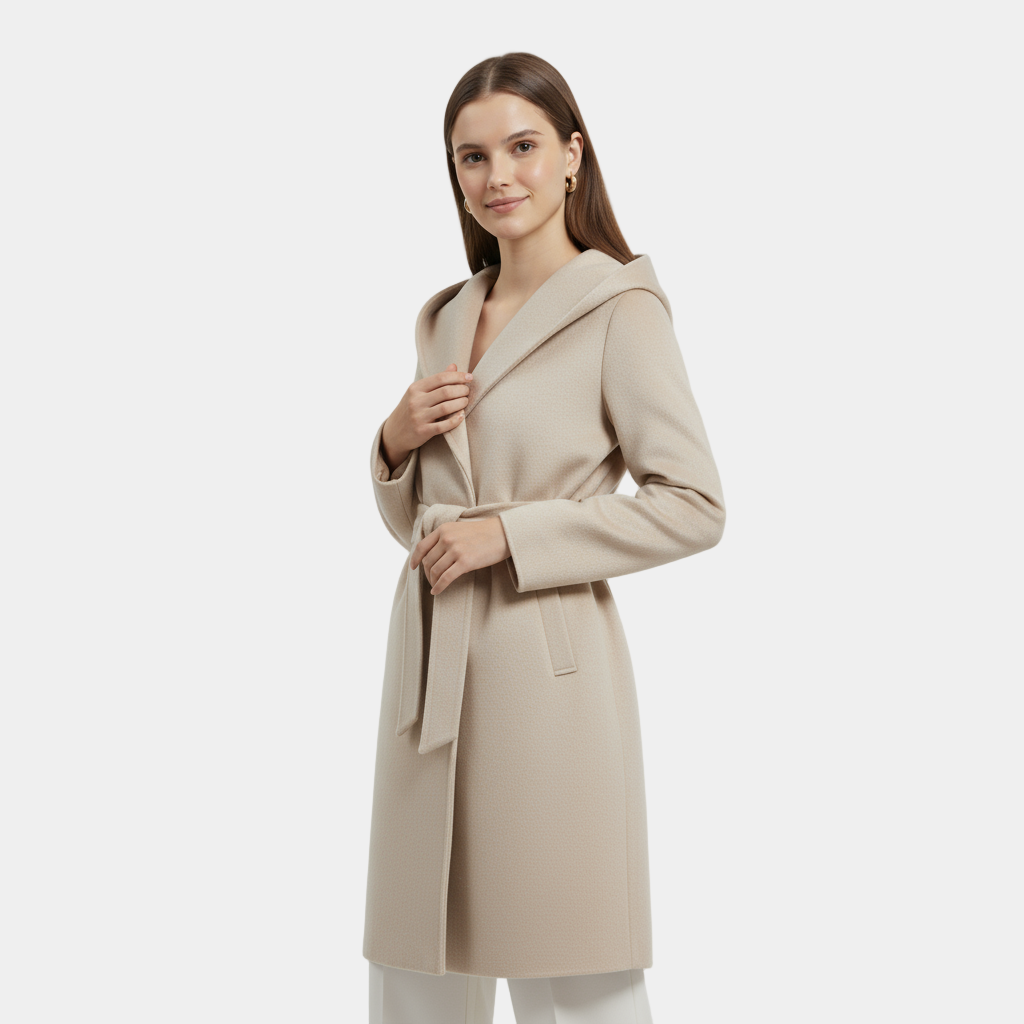 Women’s Hooded Wrap Coat with Belted Waist