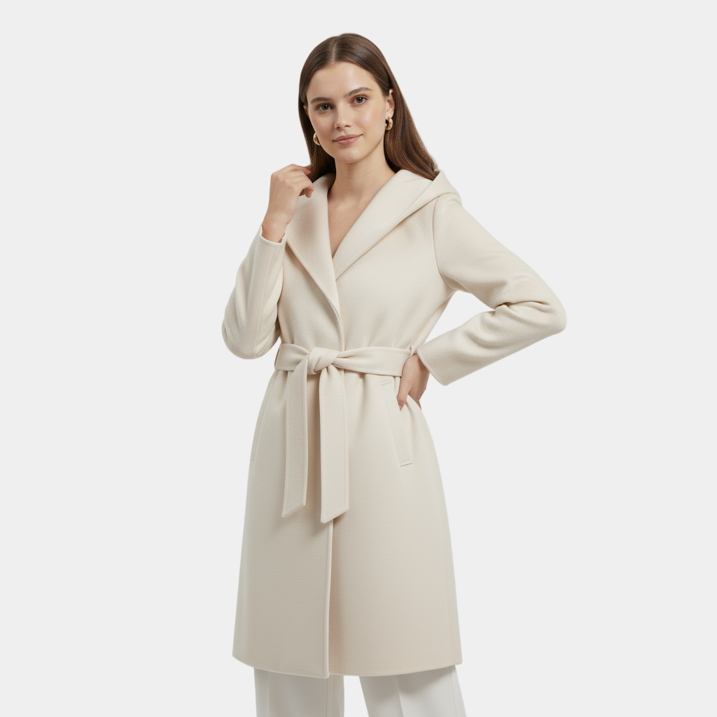 Women’s Hooded Wrap Coat with Belted Waist