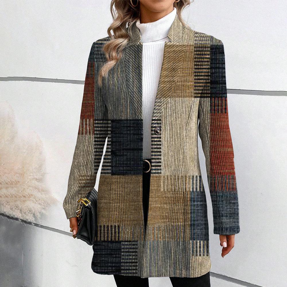 Patchwork Open Front Long Coat for Artistic Everyday Style