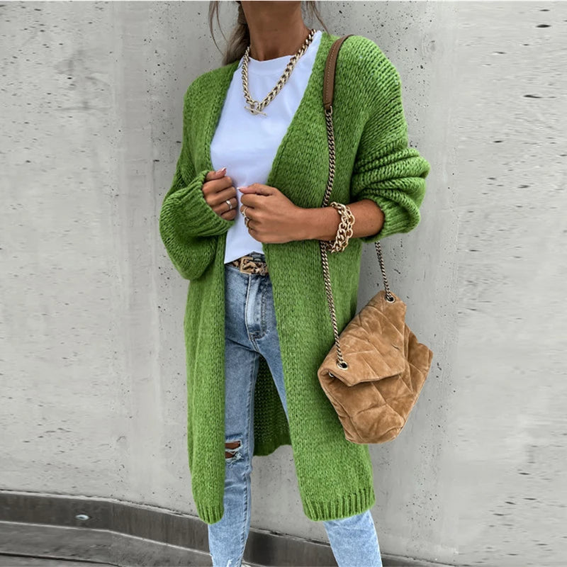 Women’s Cozy Long Knitted Open Front Cardigan