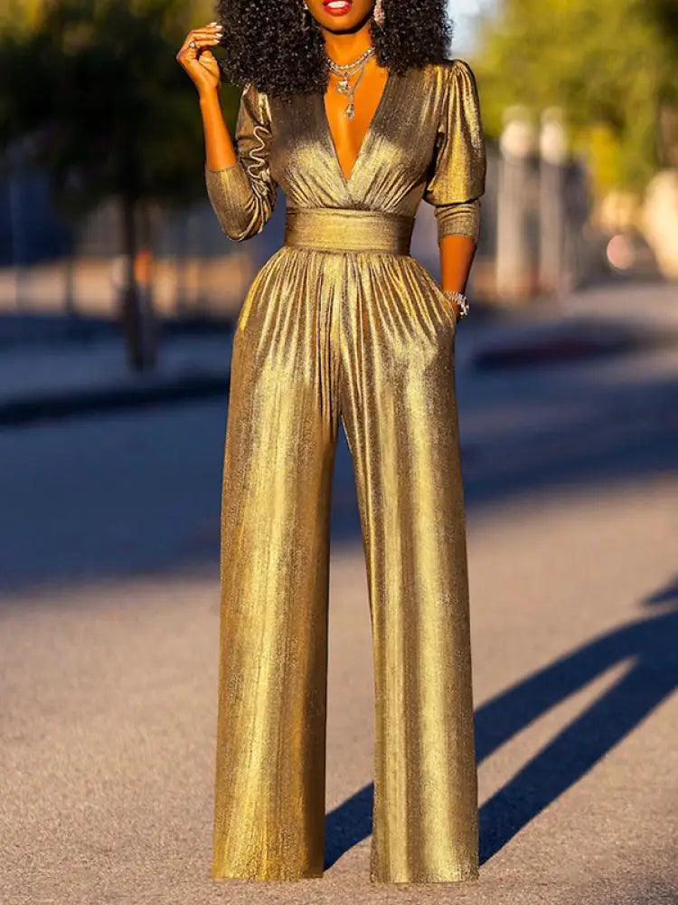 Elegant Satin Wide-Leg Jumpsuit for Women