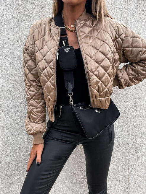 Quilted Bomber Puffer Jacket for Women