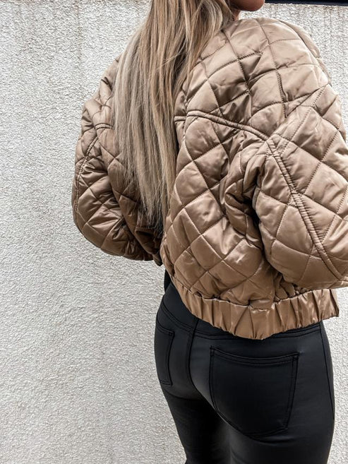 Quilted Bomber Puffer Jacket for Women