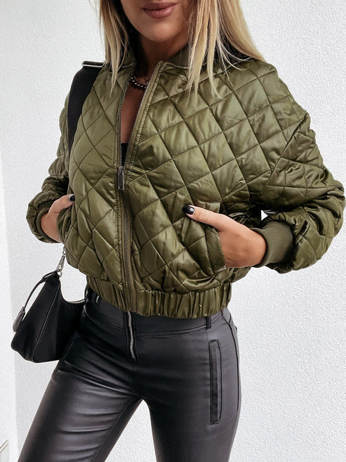 Quilted Bomber Puffer Jacket for Women