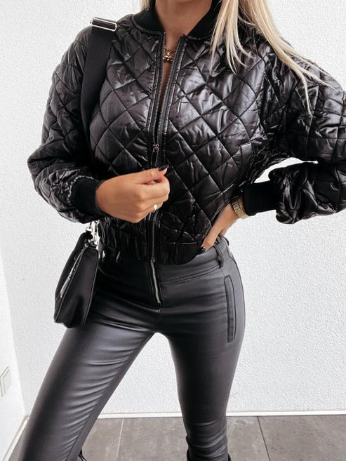 Quilted Bomber Puffer Jacket for Women
