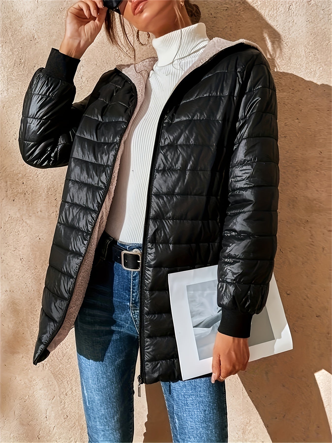 Women’s Long Padded Hooded Jacket – Lightweight Warm Quilted Coat