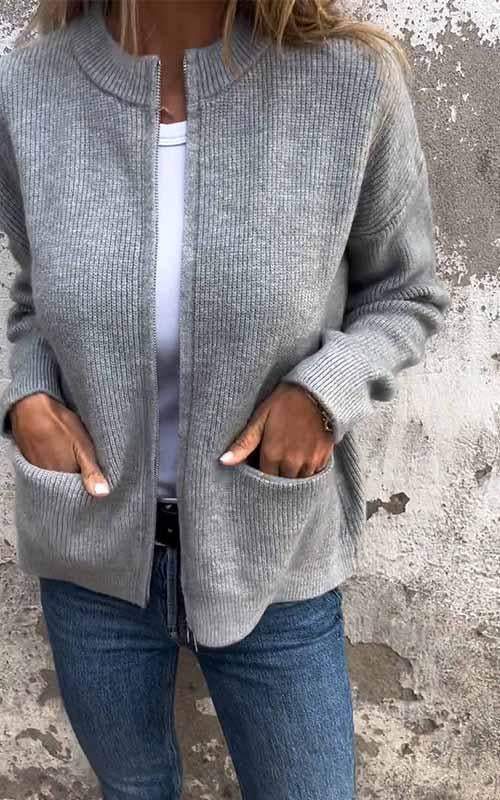 Cozy Zip-Up Knit Jacket with Pockets