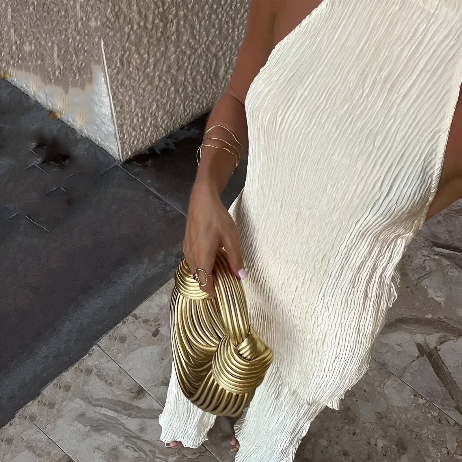 One-Shoulder Pleated Wide-Leg Jumpsuit