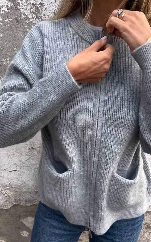Cozy Zip-Up Knit Jacket with Pockets