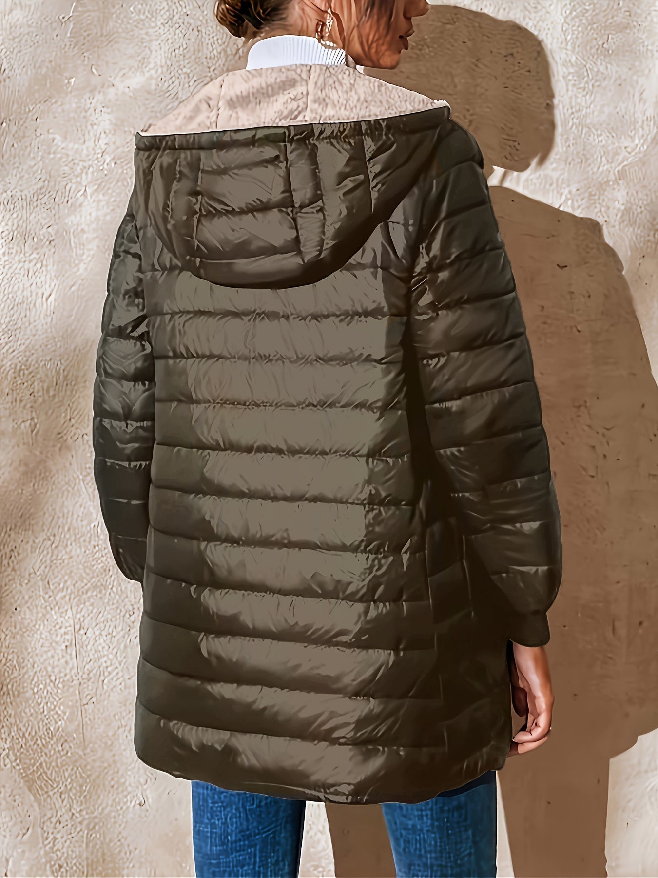 Women’s Long Padded Hooded Jacket – Lightweight Warm Quilted Coat