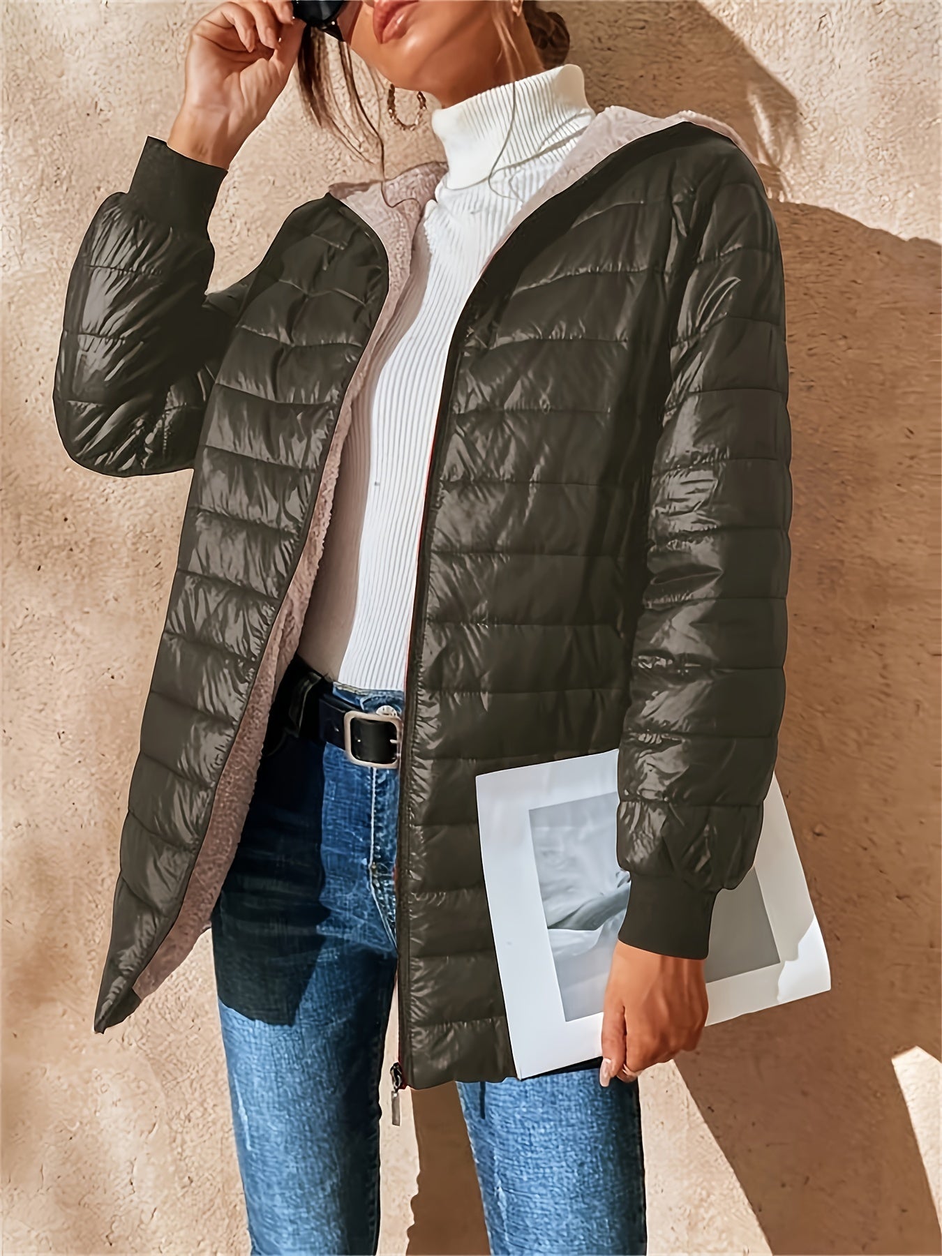 Women’s Long Padded Hooded Jacket – Lightweight Warm Quilted Coat
