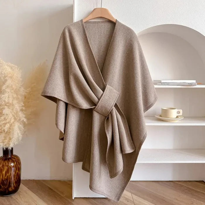 Wrap Front Knit Cape for Elegant Everyday Layering