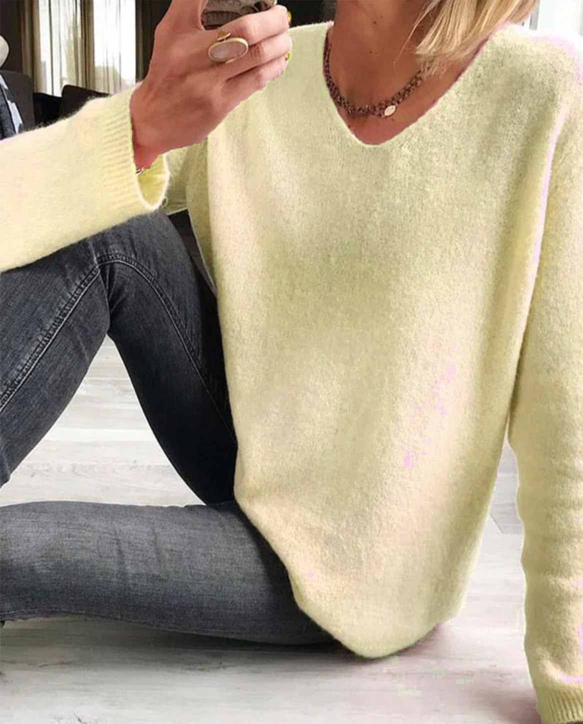 Soft Lightweight V-Neck Casual Knit Sweater for Women