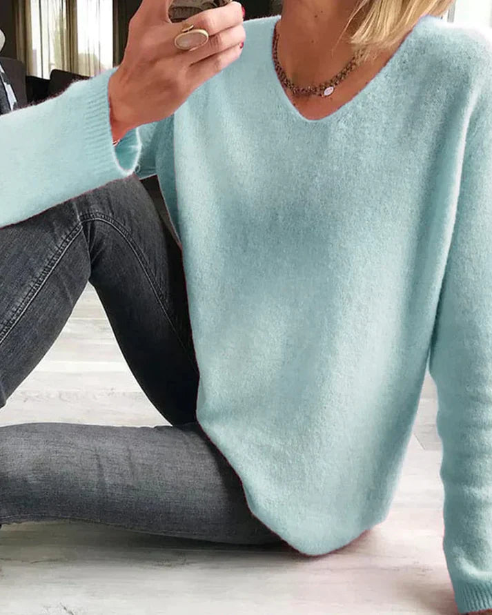 Soft Lightweight V-Neck Casual Knit Sweater for Women