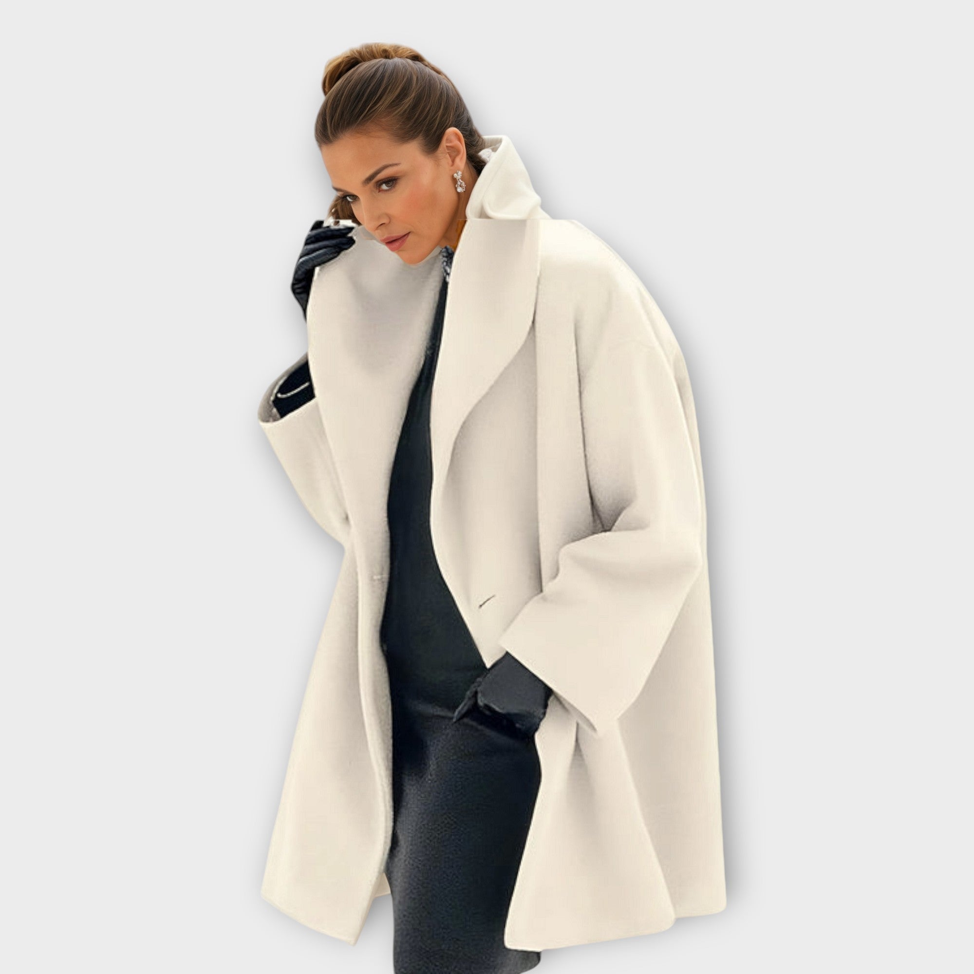 Elegant Oversized Open Front Wool Blend Coat