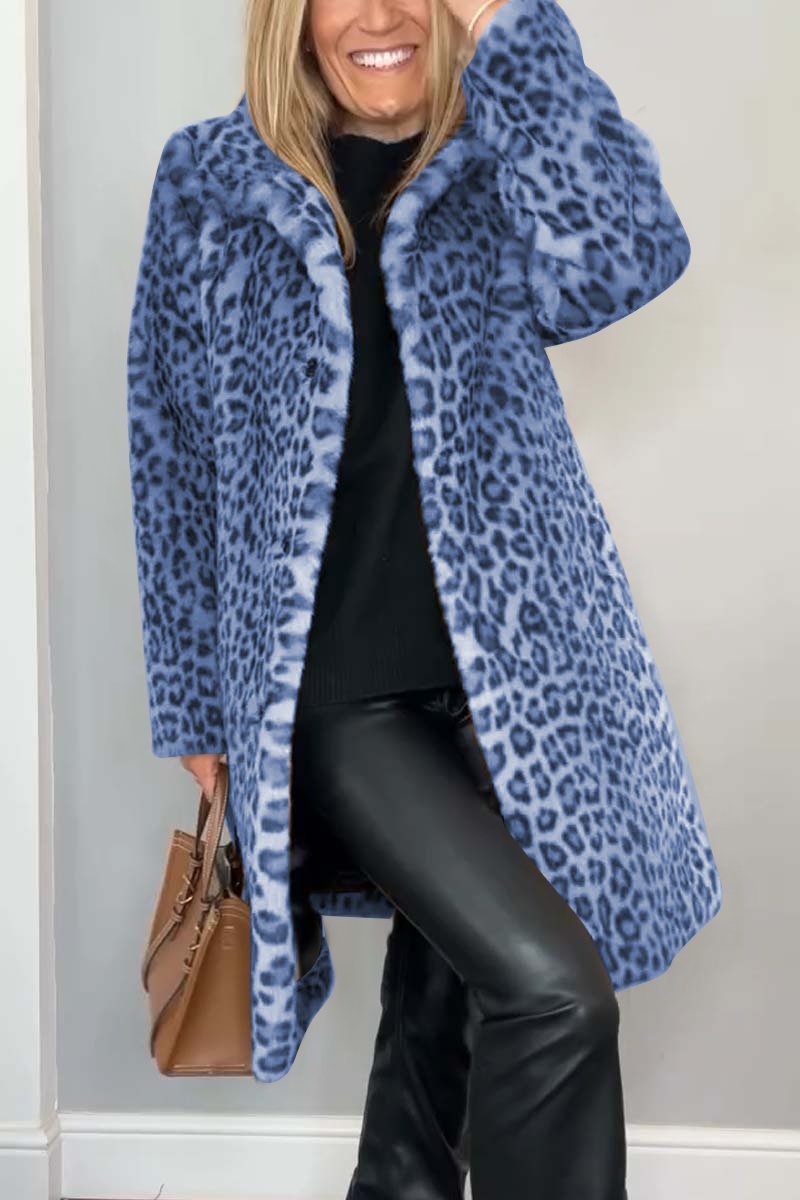 Long Leopard Print Faux Fur Coat
