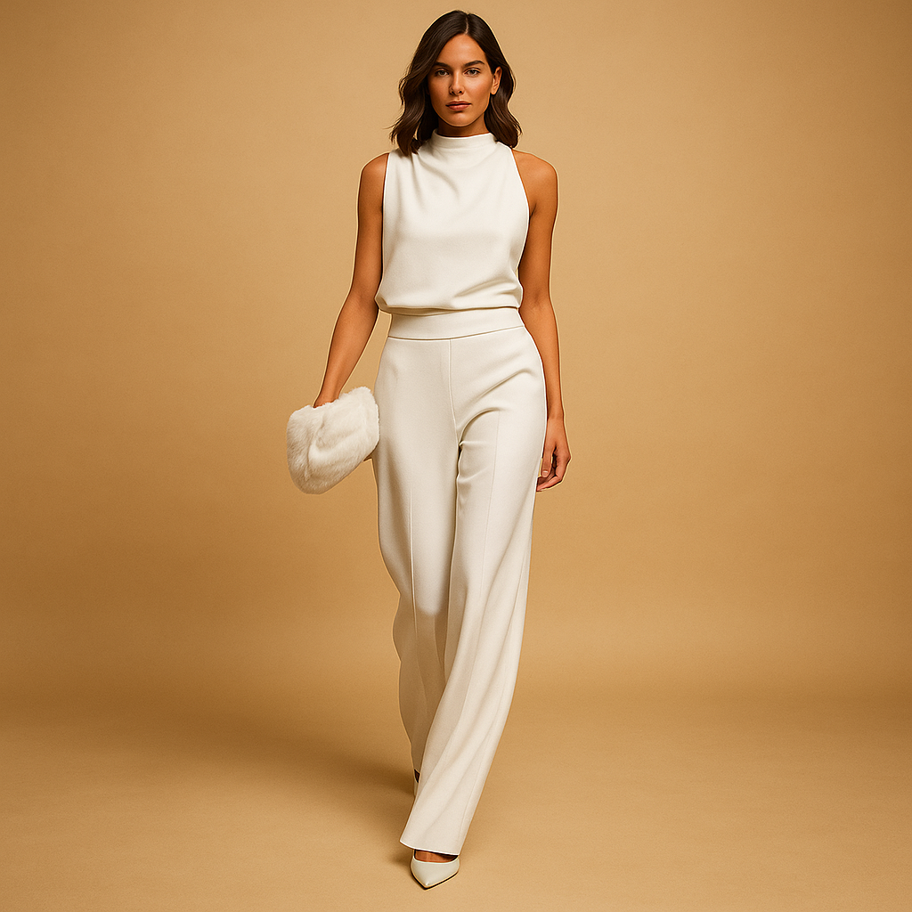 Elegant Sleeveless High-Neck Wide-Leg Jumpsuit