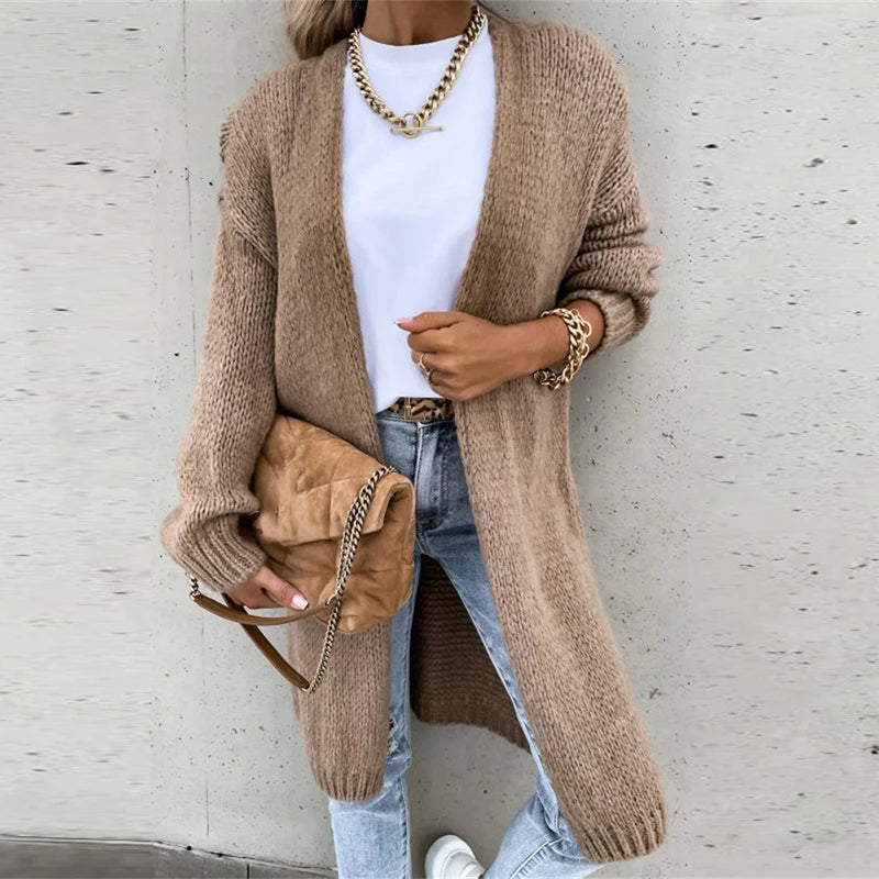 Women’s Cozy Long Knitted Open Front Cardigan