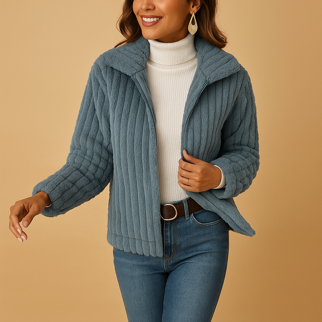 Women’s Cozy Zip-Up Ribbed Knit Sweater Jacket