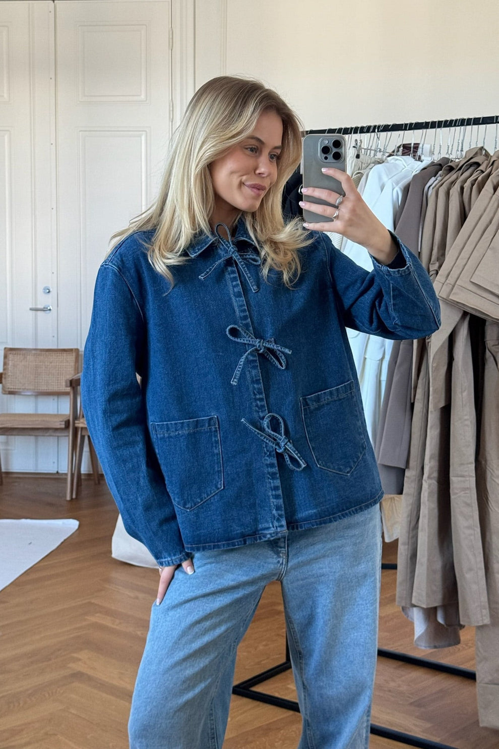 Denim Tie-Waist Overshirt Jacket for Women