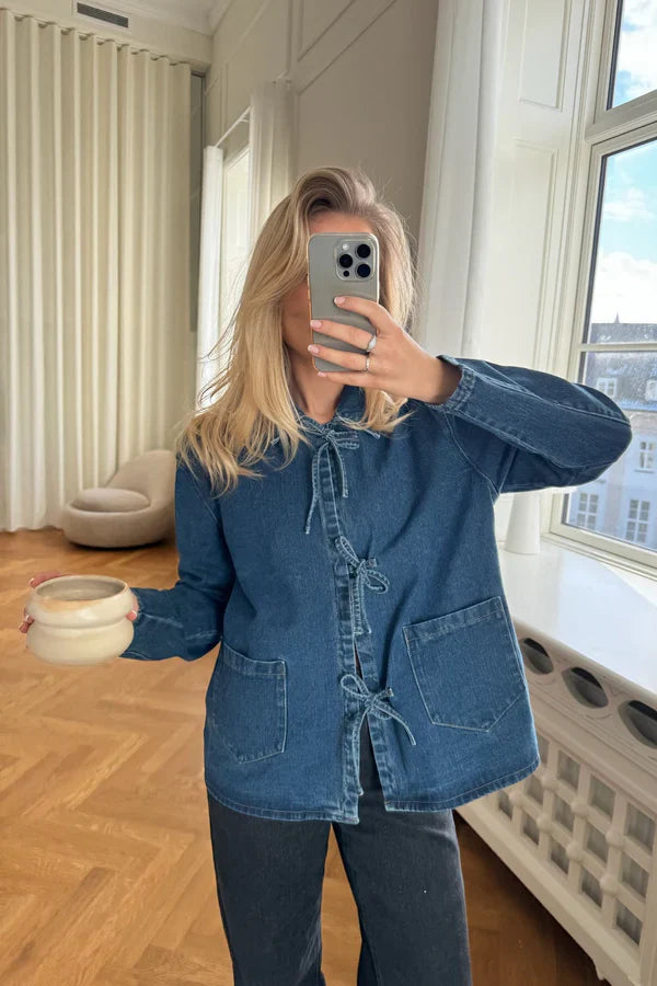 Denim Tie-Waist Overshirt Jacket for Women