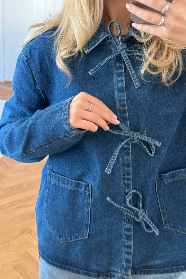 Denim Tie-Waist Overshirt Jacket for Women