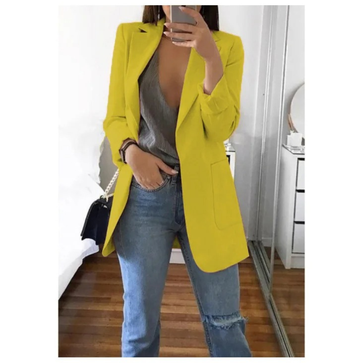 Women’s Chic Long Open-Front Blazer Jacket