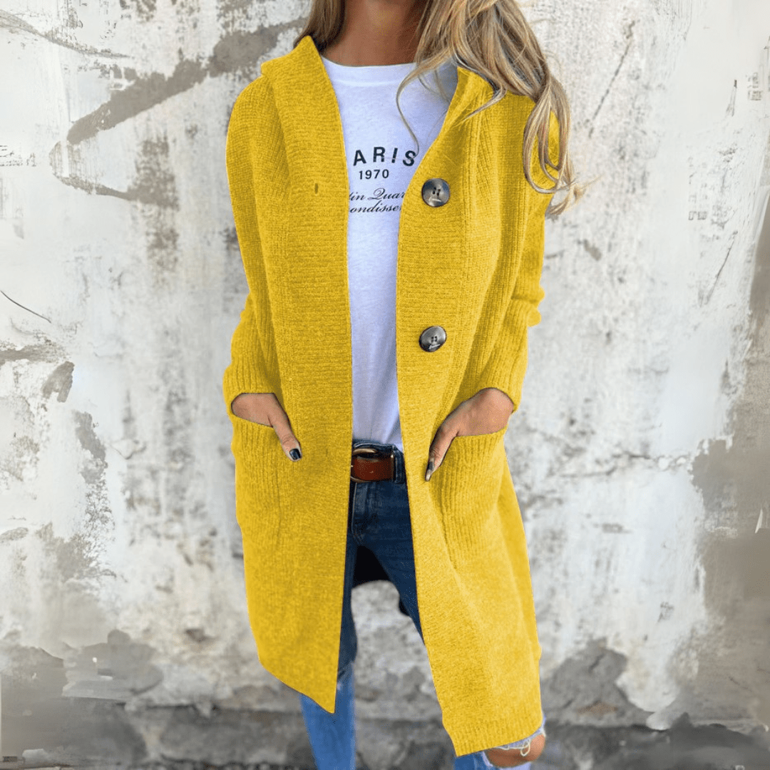 Long Button-Front Cozy Knit Cardigan