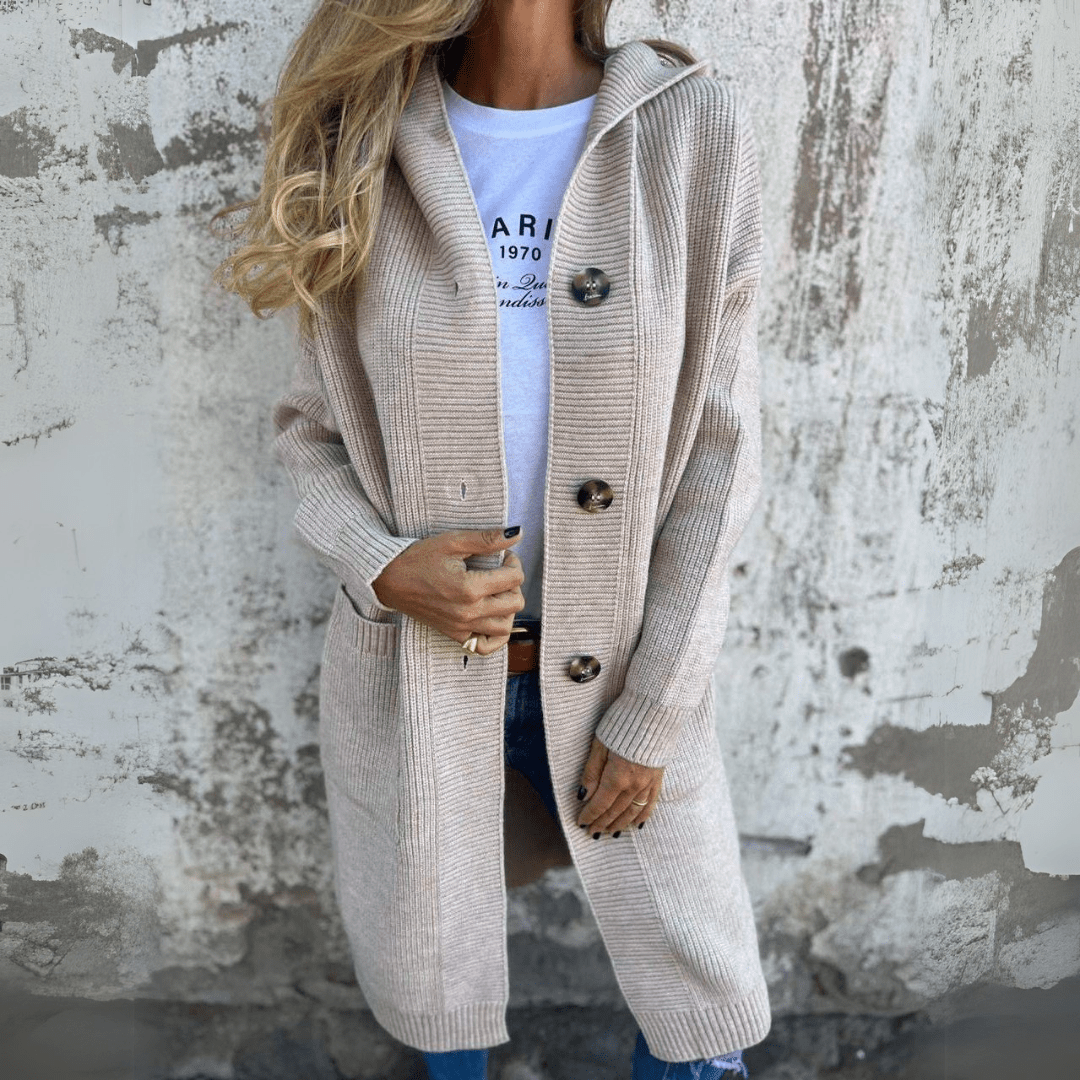 Long Button-Front Cozy Knit Cardigan