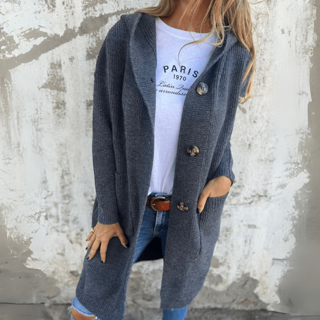 Long Button-Front Cozy Knit Cardigan