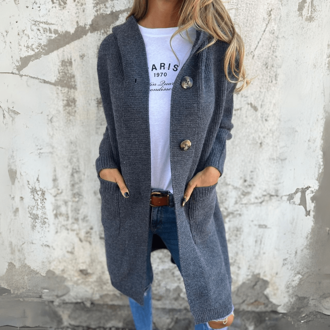 Long Button-Front Cozy Knit Cardigan