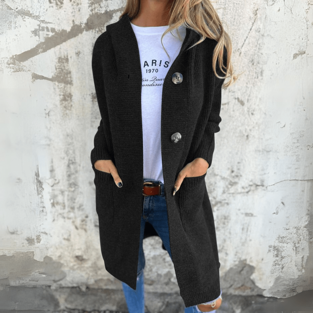 Long Button-Front Cozy Knit Cardigan