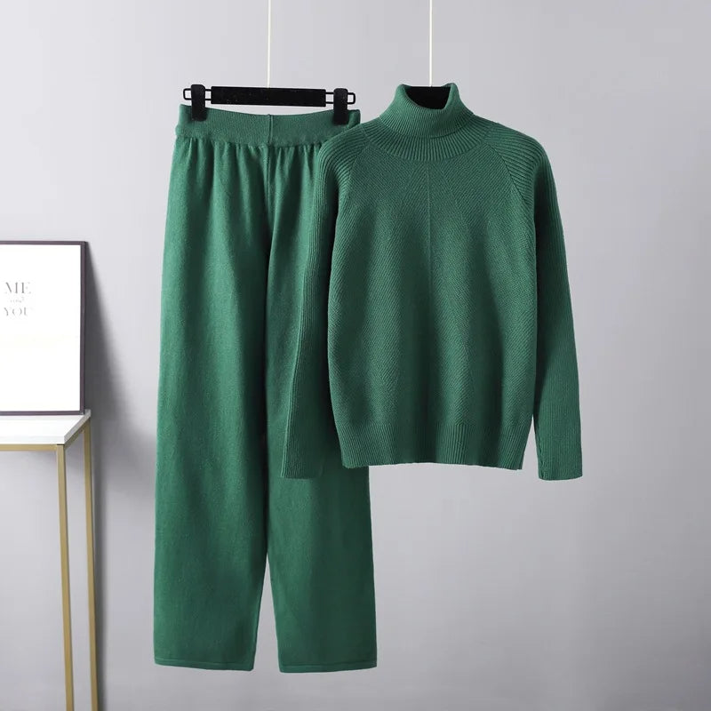 High Neck Knit Lounge Set with Relaxed Pants