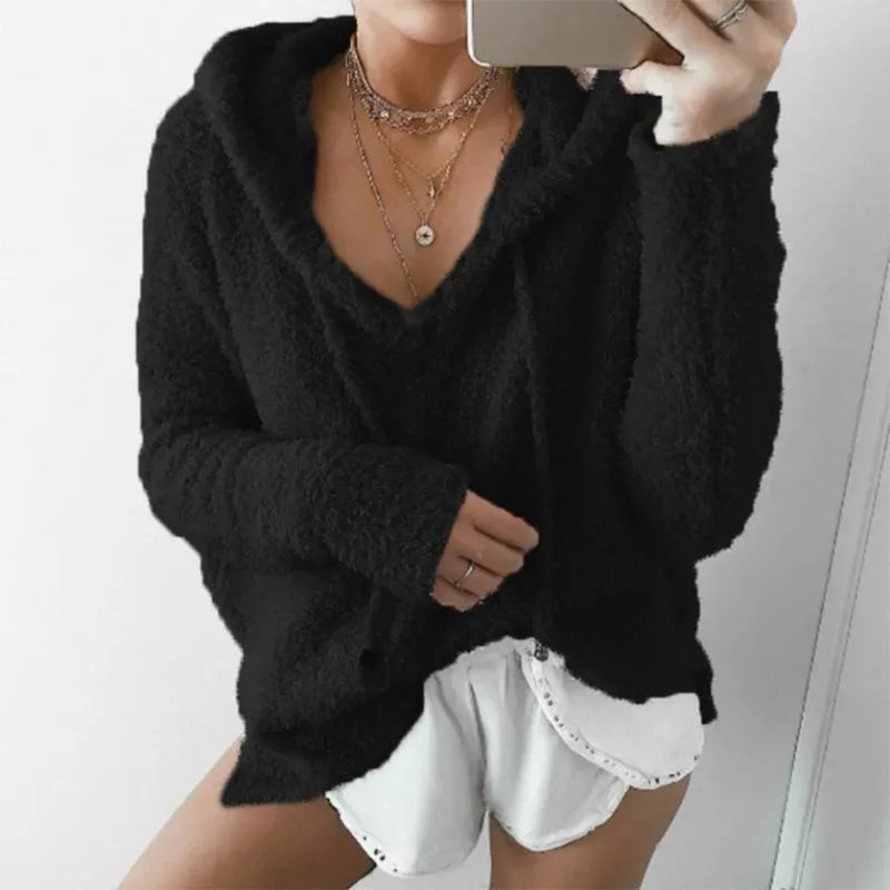 Cozy Fuzzy Hooded Knit Pullover Sweater