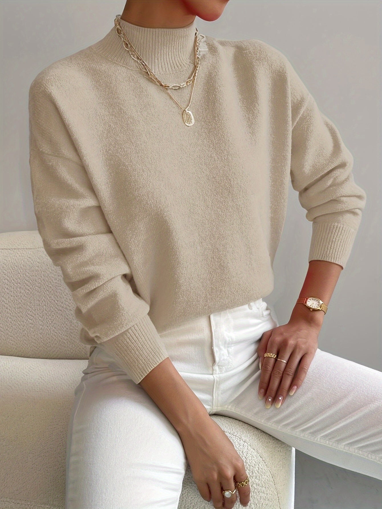 Soft High Neck Knit Sweater for Effortless Everyday Comfort