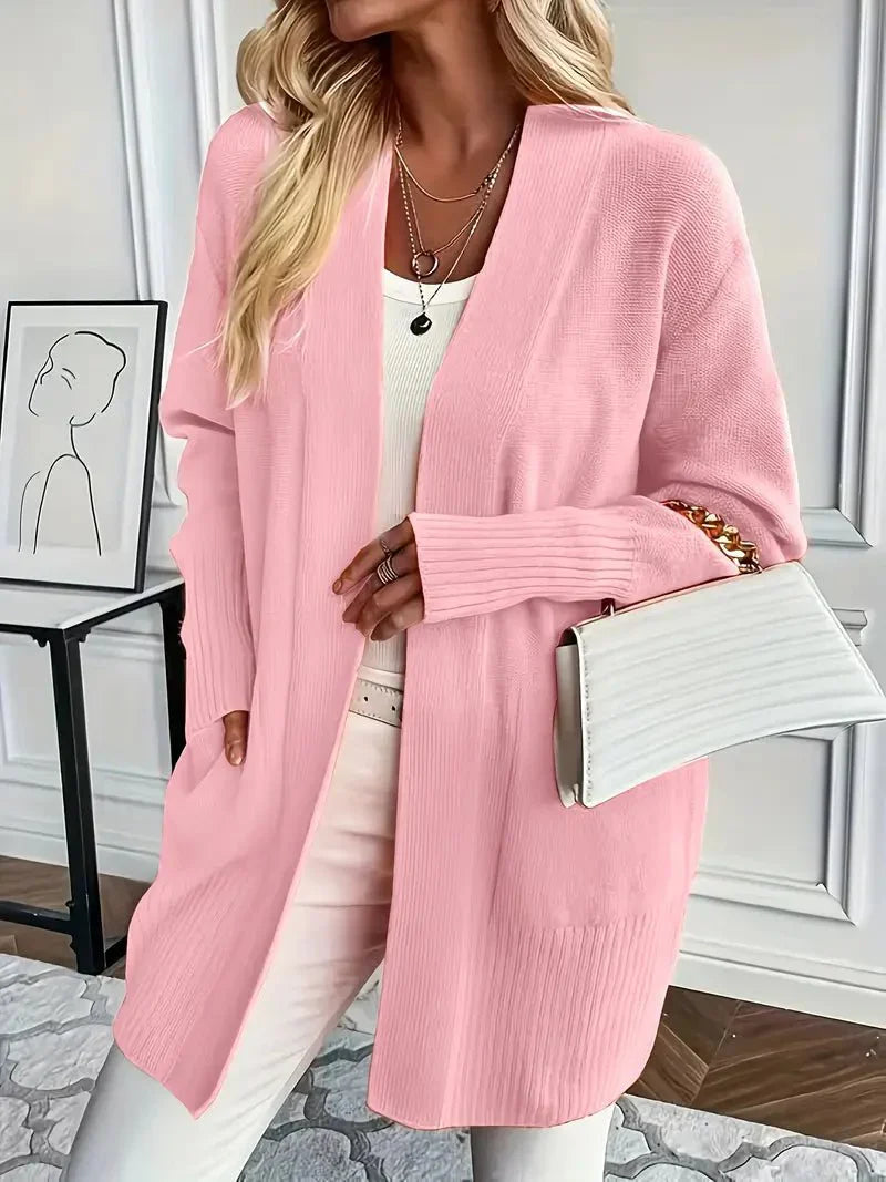 Cozy Long Open-Front Knit Cardigan