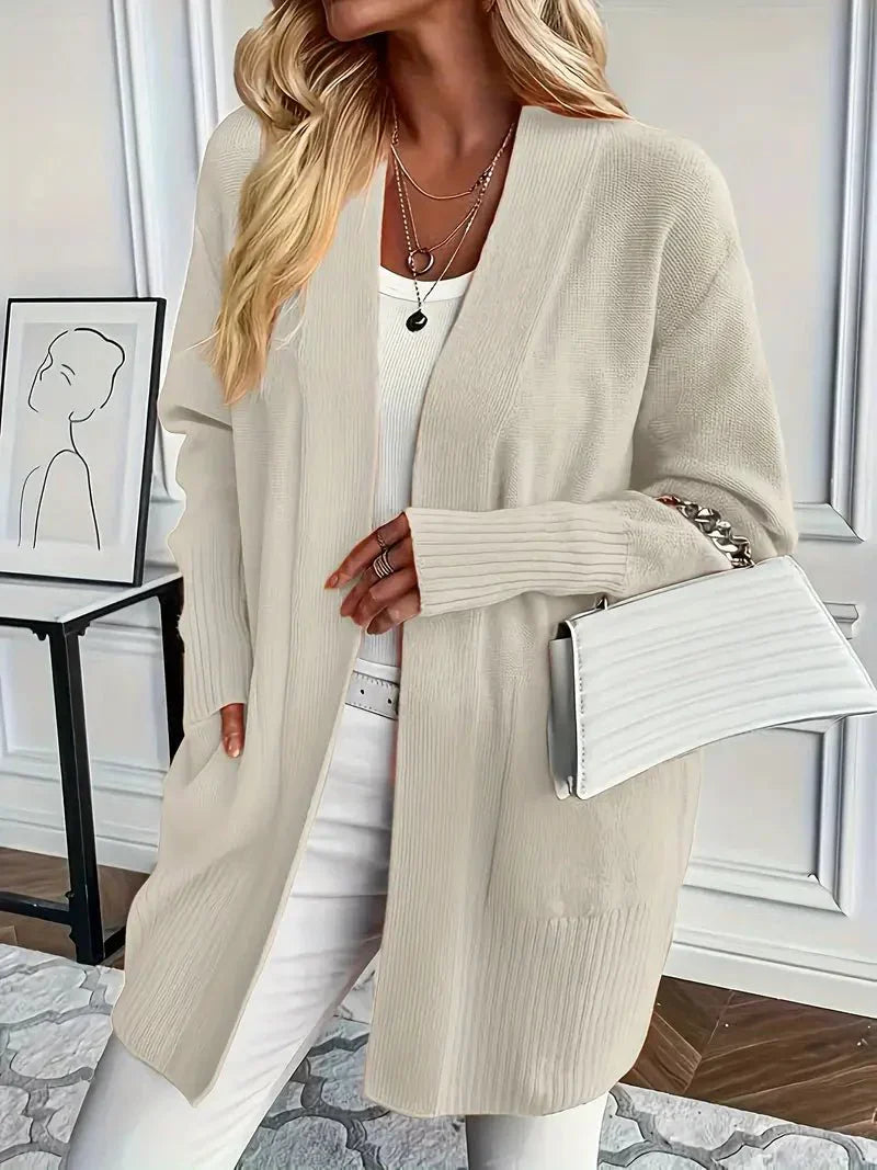 Cozy Long Open-Front Knit Cardigan