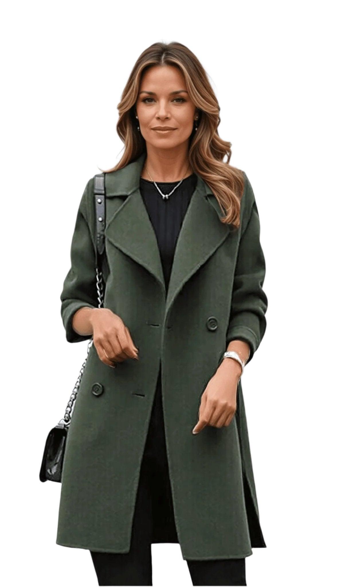 Women’s Long Double-Breasted Blazer Coat with Tailored Fit