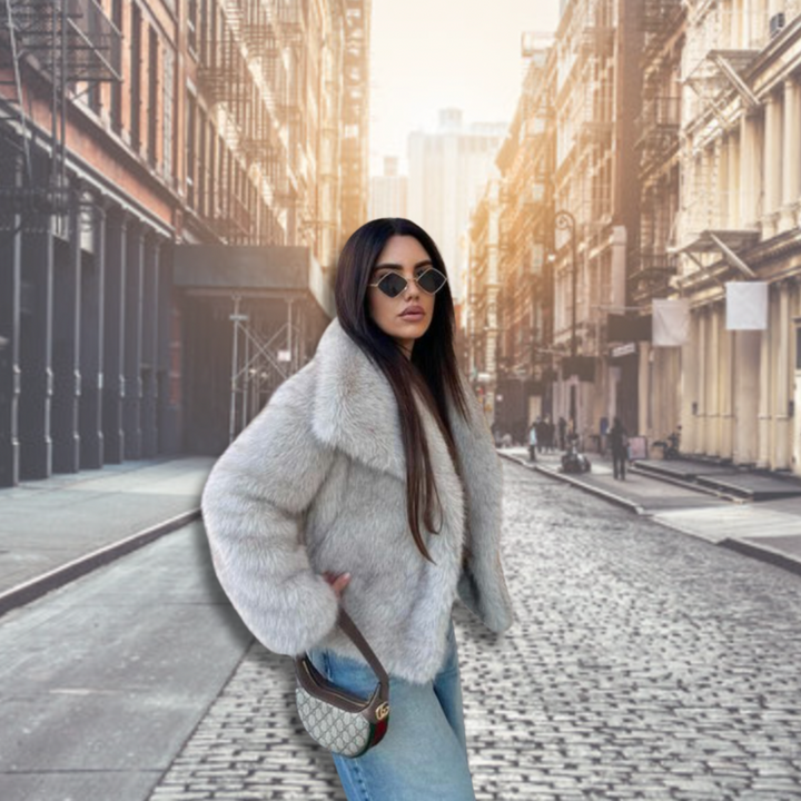 Women’s Luxury Faux Fur Short Jacket with Wide Collar