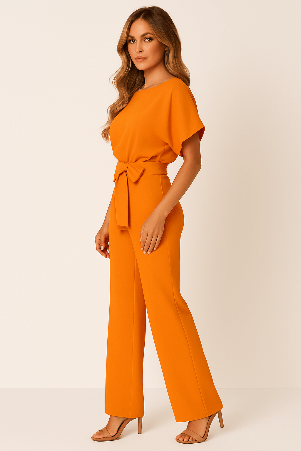Short Sleeve Belted Wide-Leg Jumpsuit